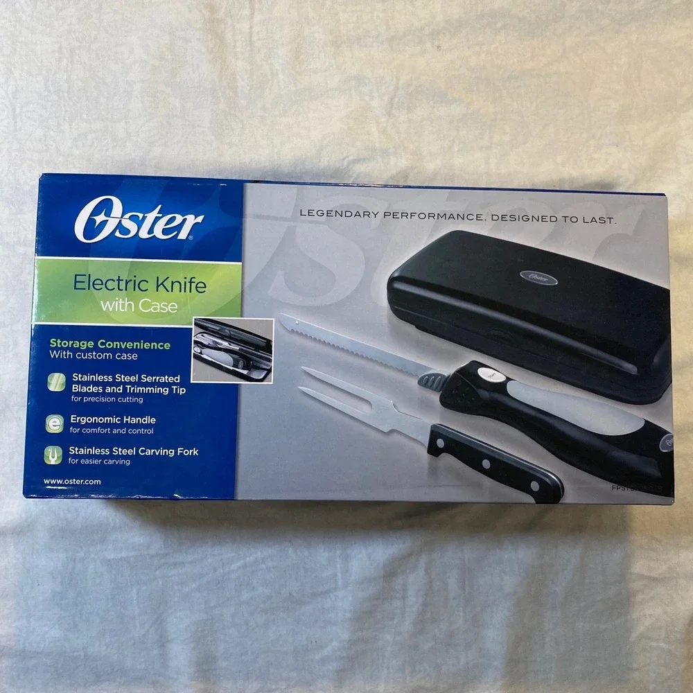 Oster FPSTEK2803B Electric Knife With Case & Carving Fork New Open Box